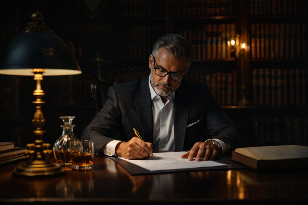 AI generated distinguished gentleman writing in an elegant private office