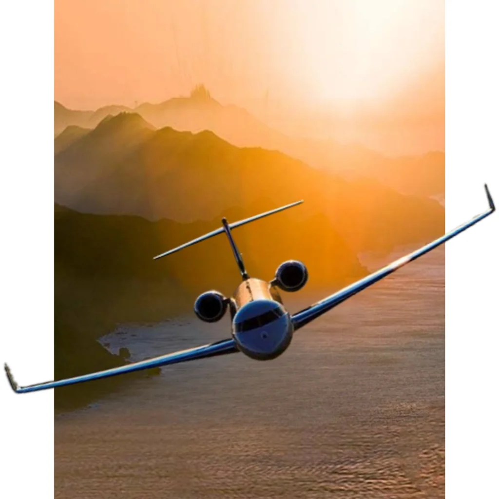 Private jet in sunset popup