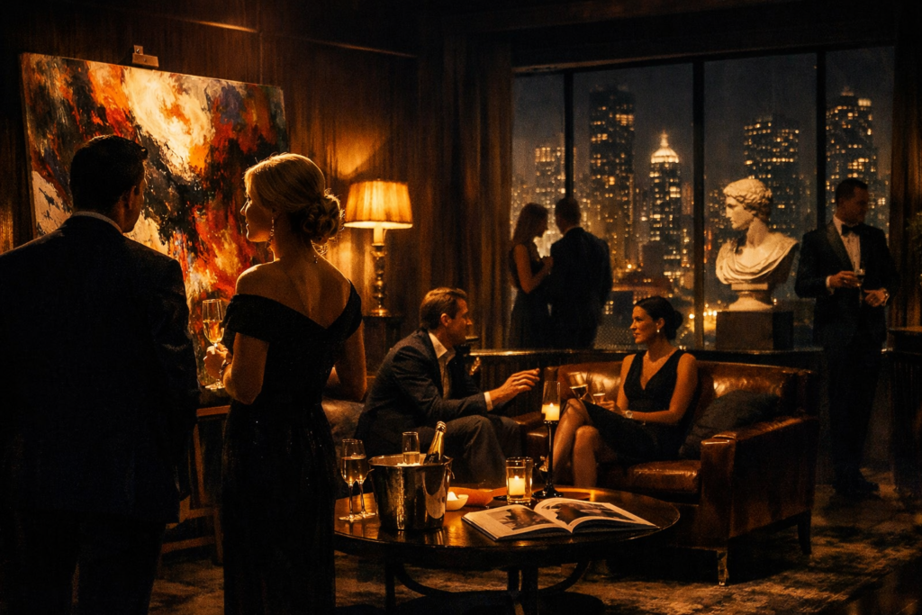 Vintage Ultra-luxury private art gallery Ai-generated